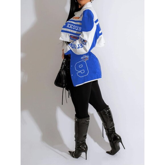 Women Varsity Jacket Motorcycle Racer Detachable Letter Graphic Jackets Black - Picture 5 of 5